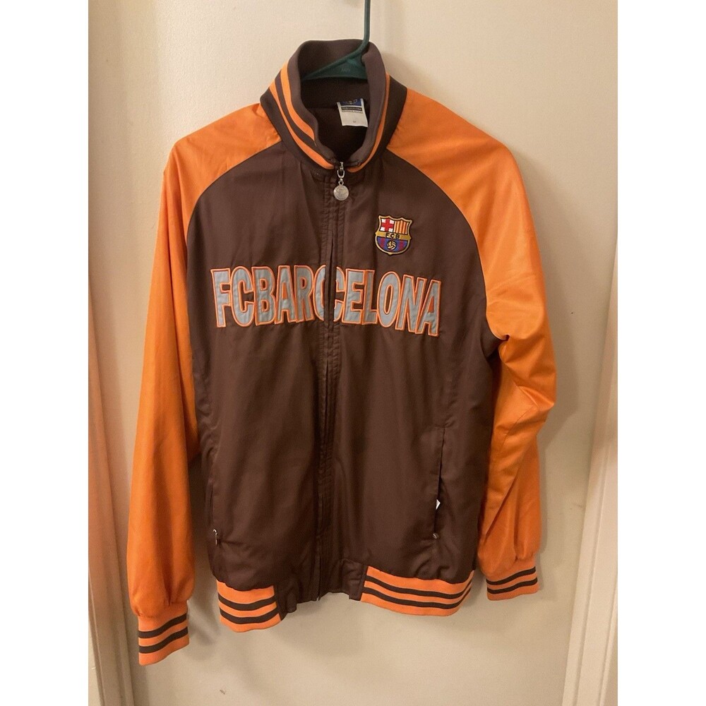 FC Barcelona Jacket Mens Medium Soccer Football Full Zip Barca Orange Brown